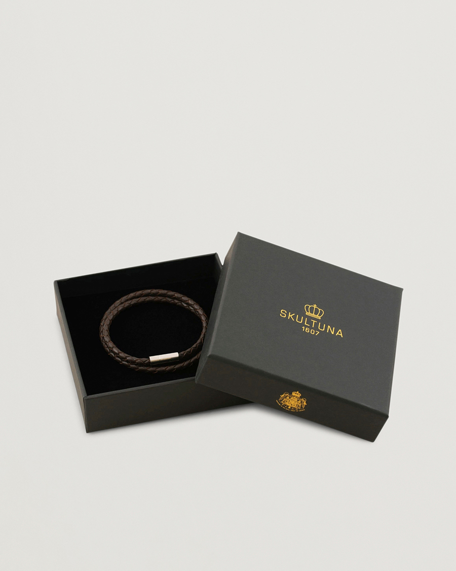 Herr | Smycken | Skultuna | Two Row Leather Bracelet Dark Brown Steel