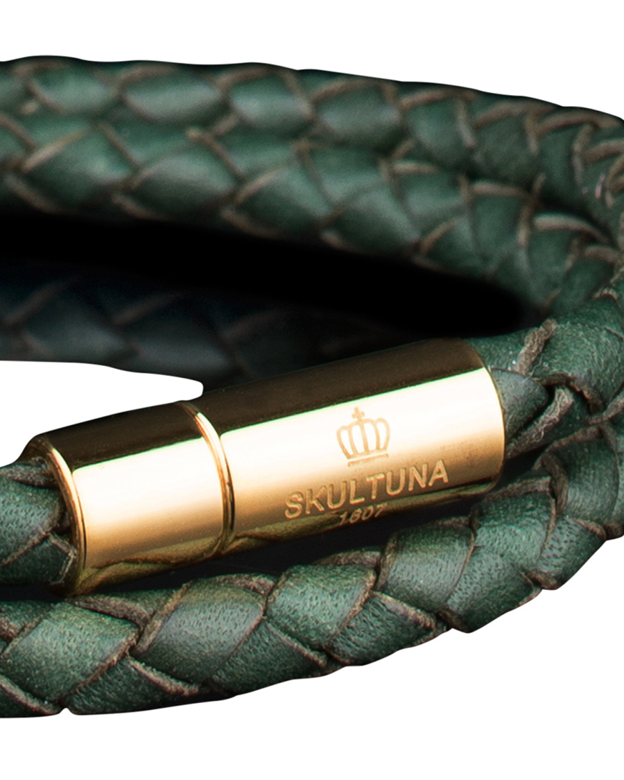 Herr | Skultuna Two Row Leather Bracelet Dark Green Gold | Skultuna | Two Row Leather Bracelet Dark Green Gold