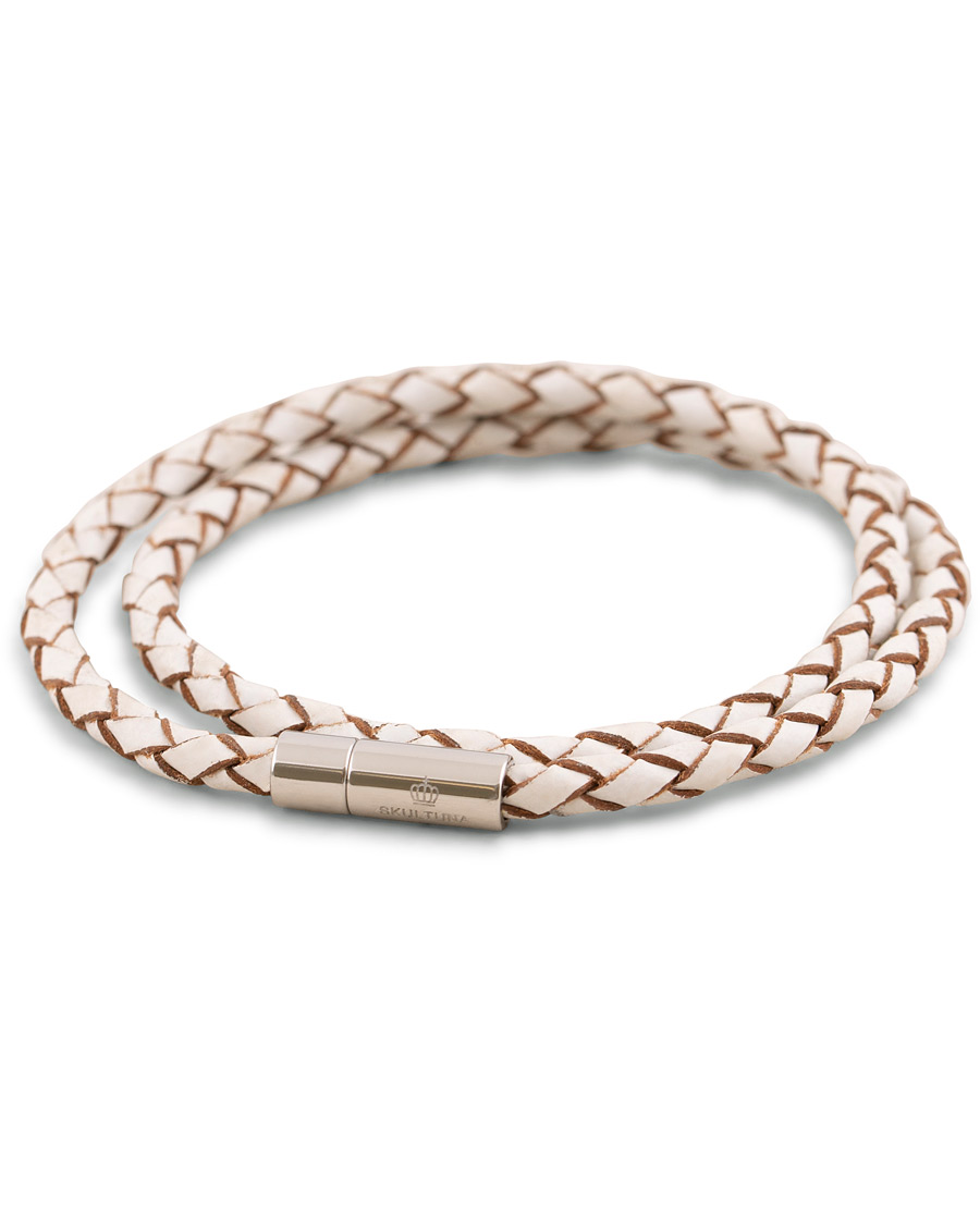 Herr | Skultuna Two Row Leather Bracelet White Silver | Skultuna | Two Row Leather Bracelet White Silver