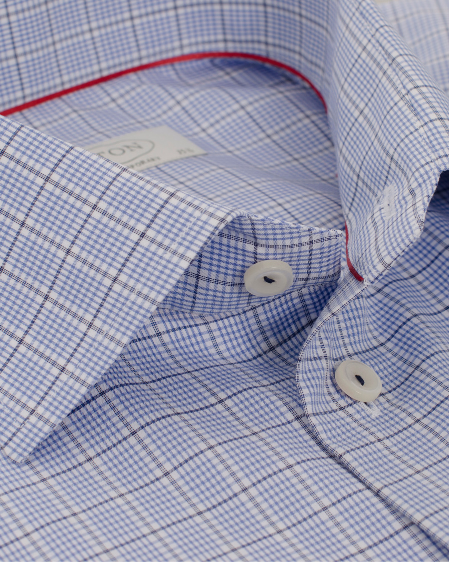 Herr | Skjortor | Eton | Contemporary Fit Shirt Red Ribbon Check Blue
