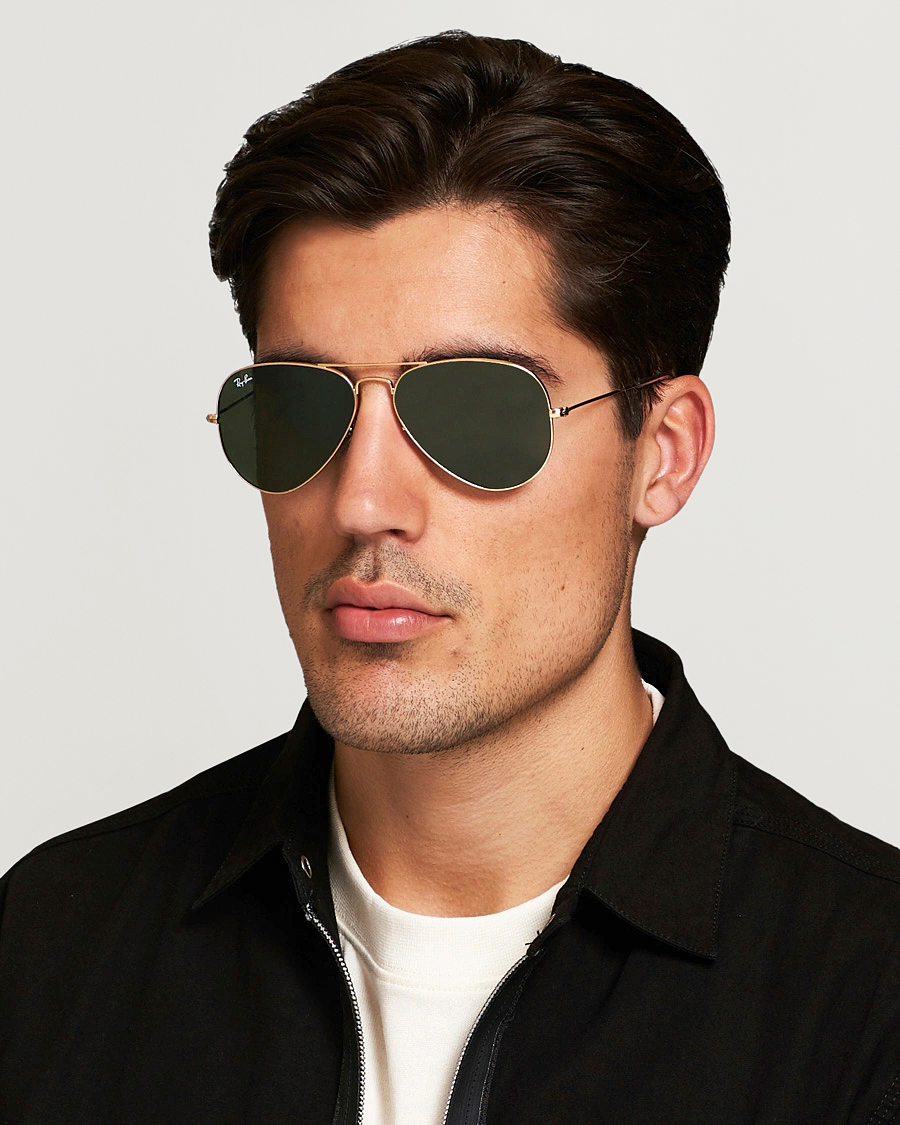 Herr | D-formade solglasögon | Ray-Ban | 0RB3025 Aviator Large Metal Sunglasses Arista/Grey Green
