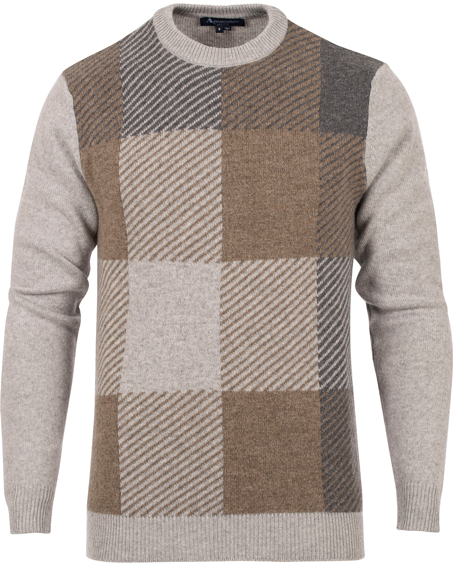 Herr | Tröjor | Aquascutum | Freddie Club Check Intarsia Knit Sweater Vicuna