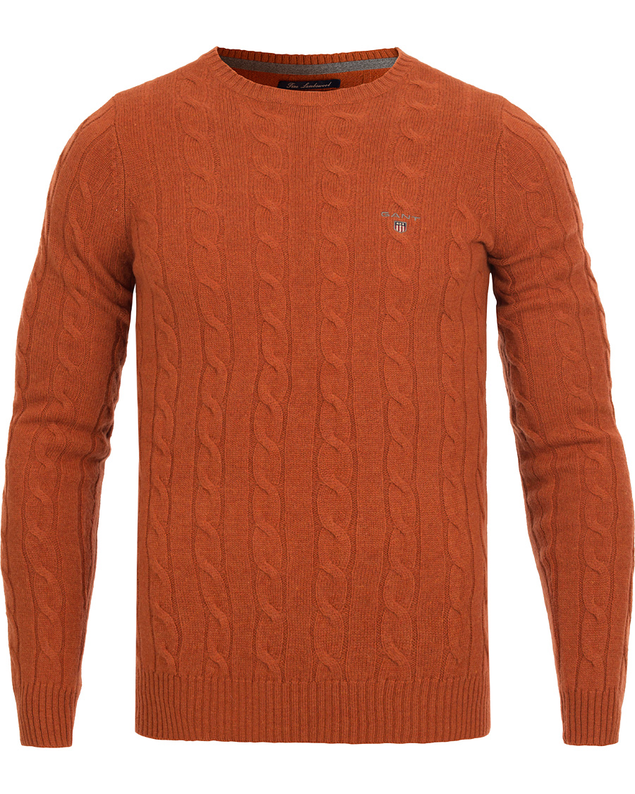 Herr | Tröjor | GANT | Lambswool Cable Crew Rust Melange