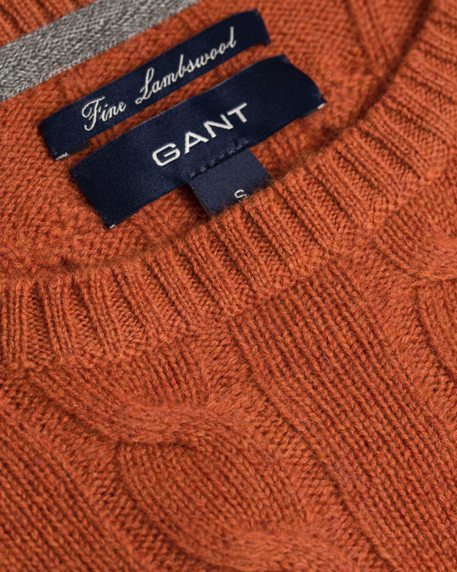 Herr | Tröjor | GANT | Lambswool Cable Crew Rust Melange