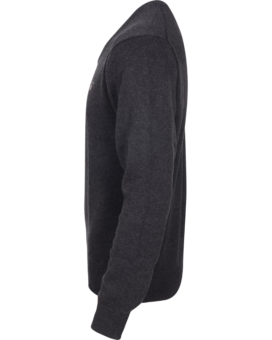 Herr | Tröjor | GANT | Solid Cotton V-neck Dark Charcoal Melange