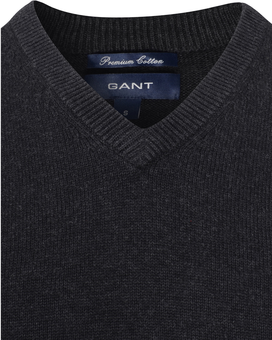 Herr | Tröjor | GANT | Solid Cotton V-neck Dark Charcoal Melange