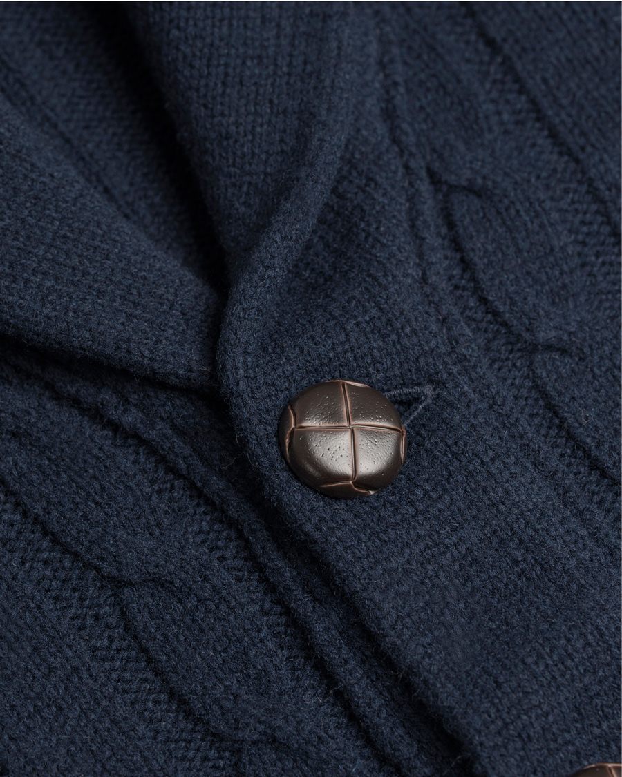 Herr | Tröjor | GANT | Lambswool Shawl Cable Cardigan Evening Blue