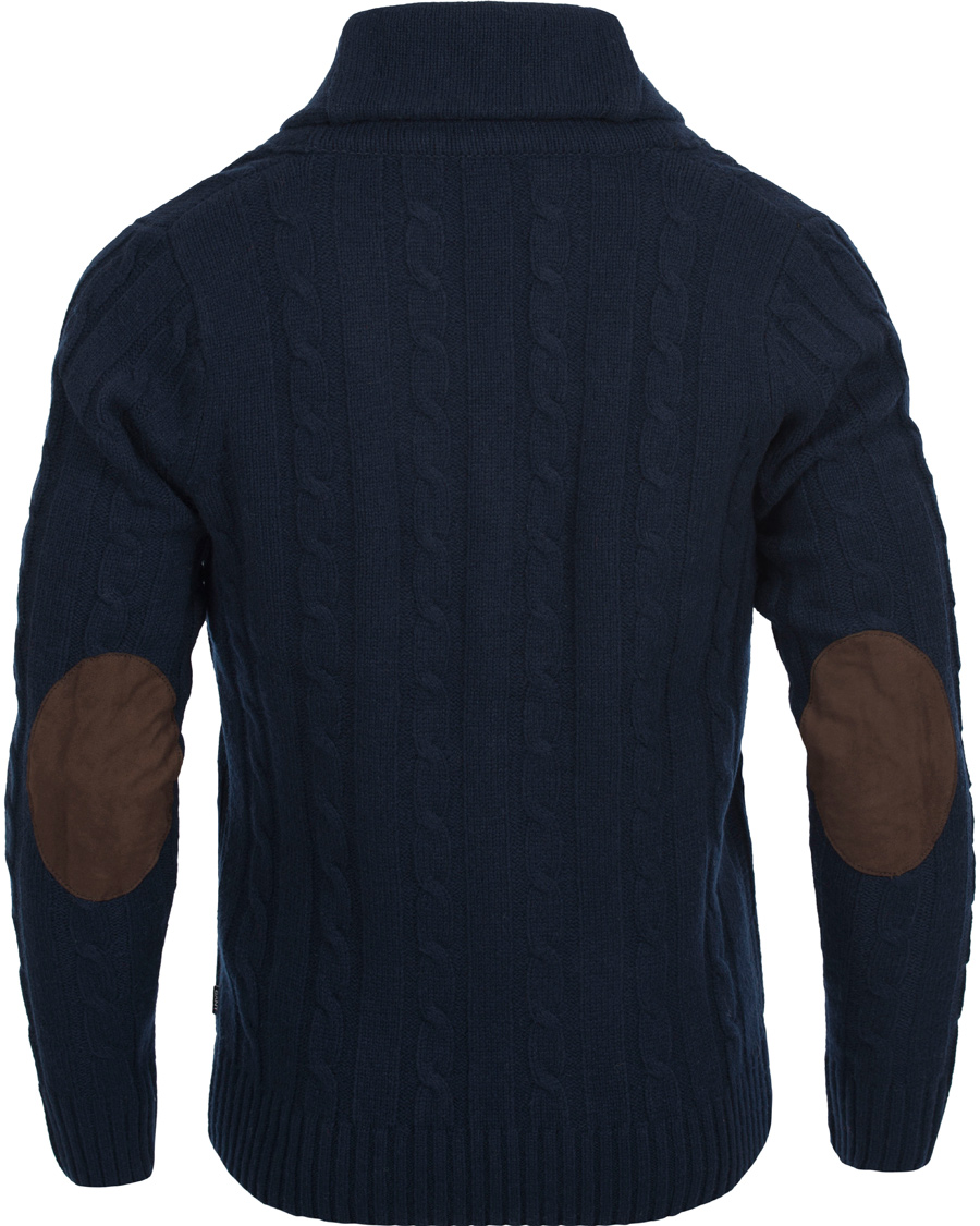 Herr | Tröjor | GANT | Lambswool Shawl Cable Cardigan Evening Blue