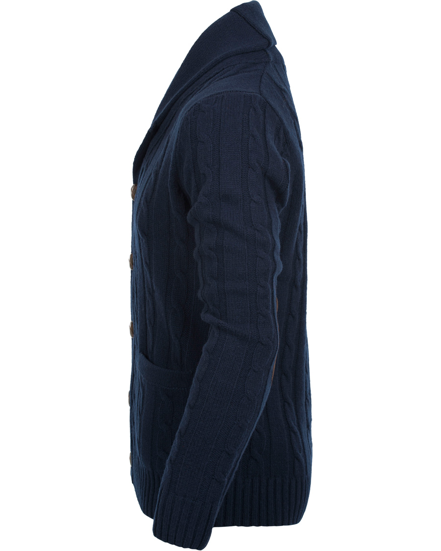 Herr | Tröjor | GANT | Lambswool Shawl Cable Cardigan Evening Blue