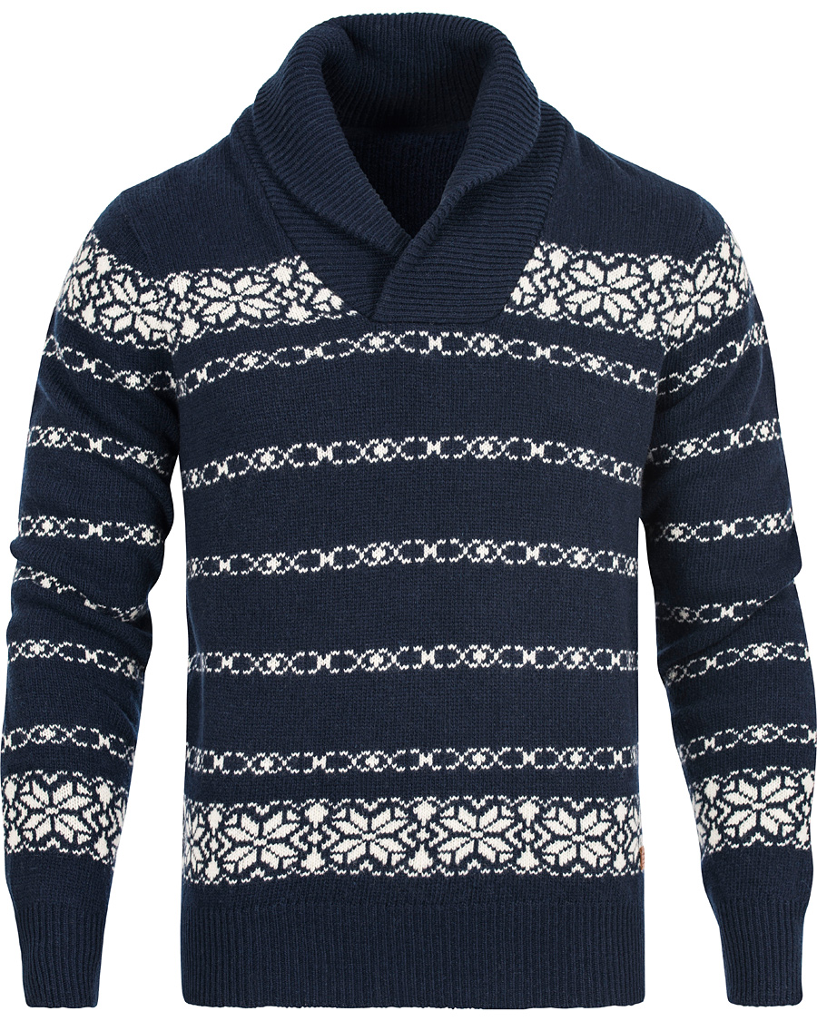 Herr | Tröjor | GANT | Christmas Snowflake Wool Shawl Evening Blue