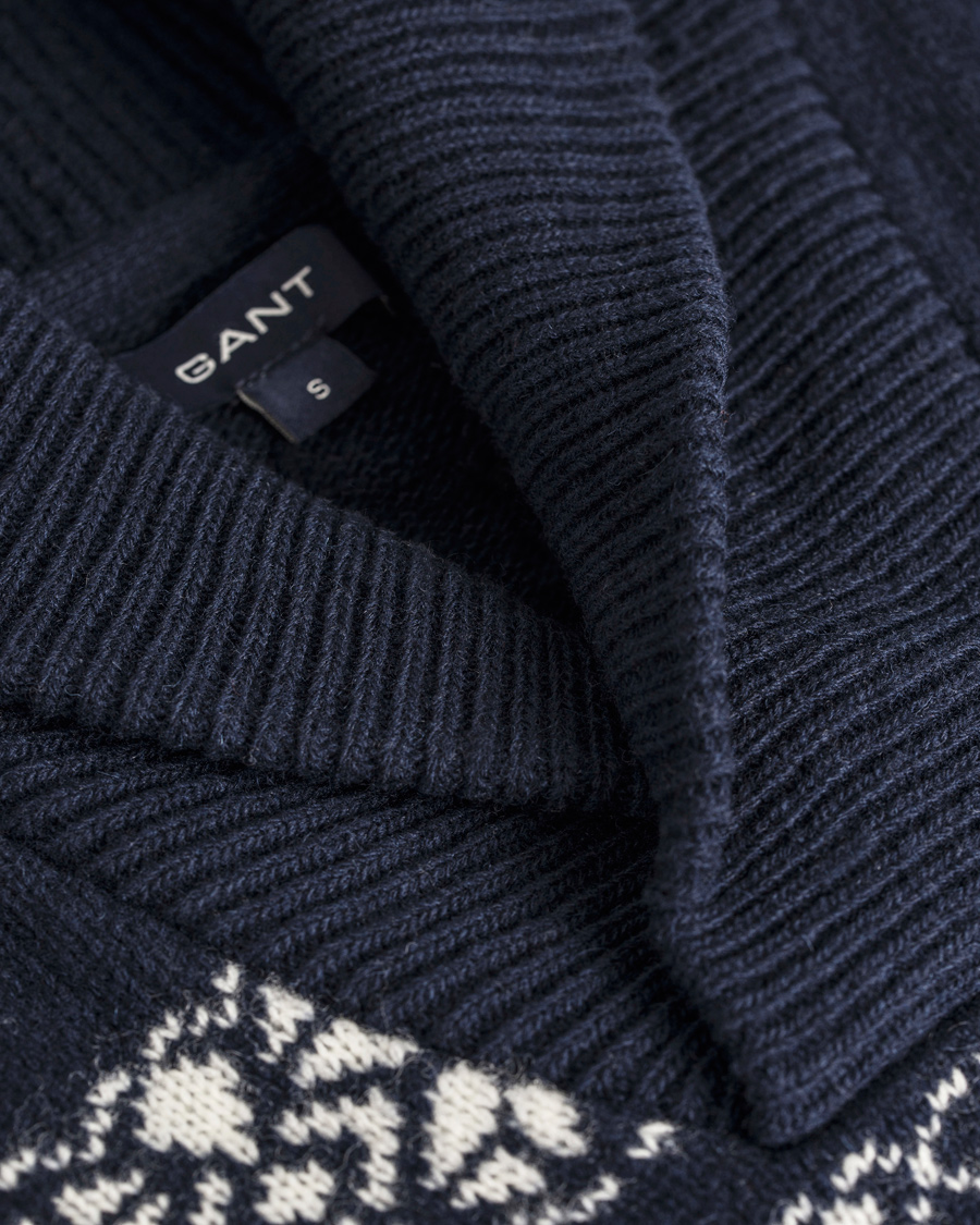 Herr | Tröjor | GANT | Christmas Snowflake Wool Shawl Evening Blue