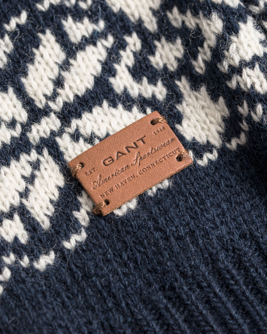 Herr | Tröjor | GANT | Christmas Snowflake Wool Shawl Evening Blue