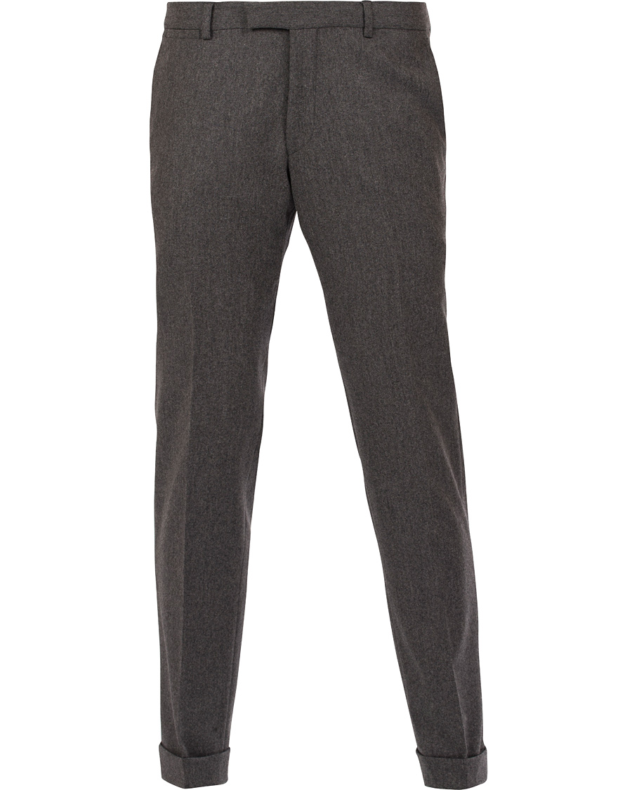 Herr | Byxor | Oscar Jacobson | Dean Turn Up Flanel Trousers Dark Grey