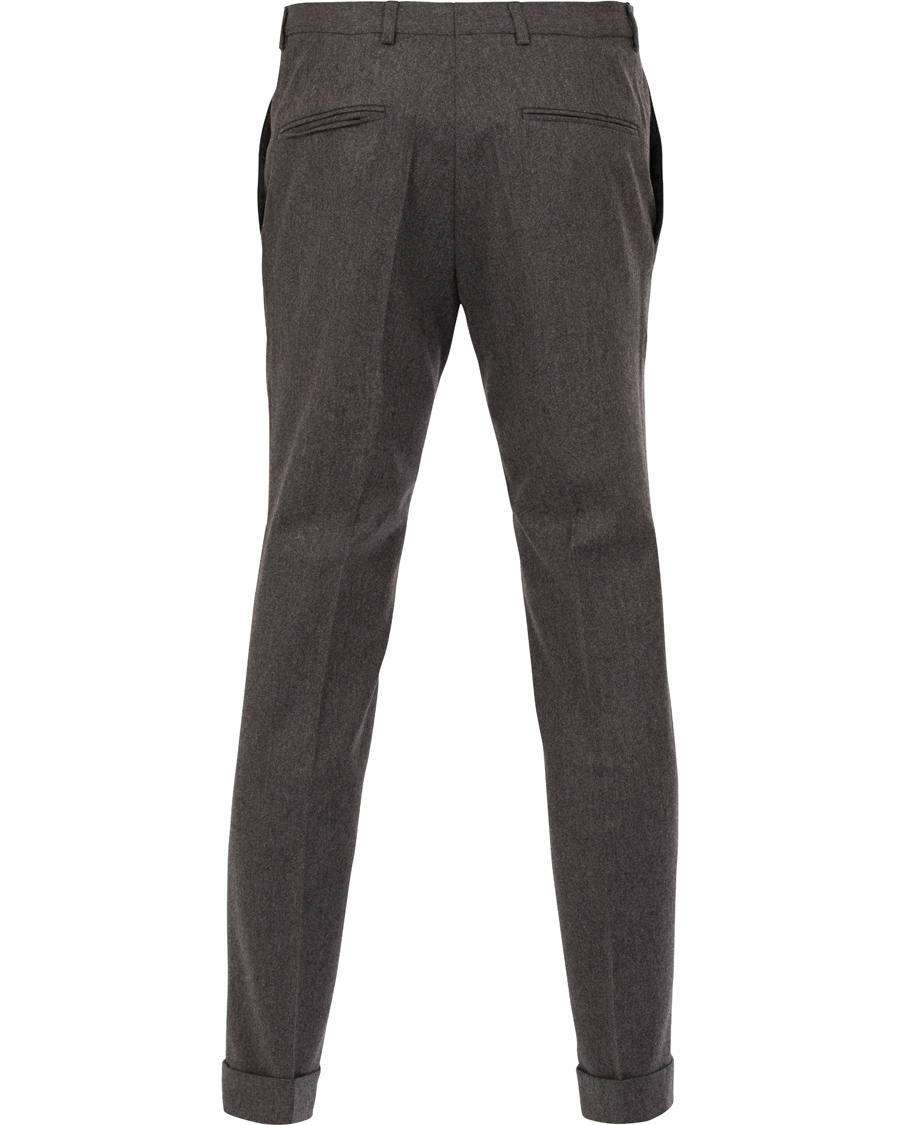 Herr | Byxor | Oscar Jacobson | Dean Turn Up Flanel Trousers Dark Grey