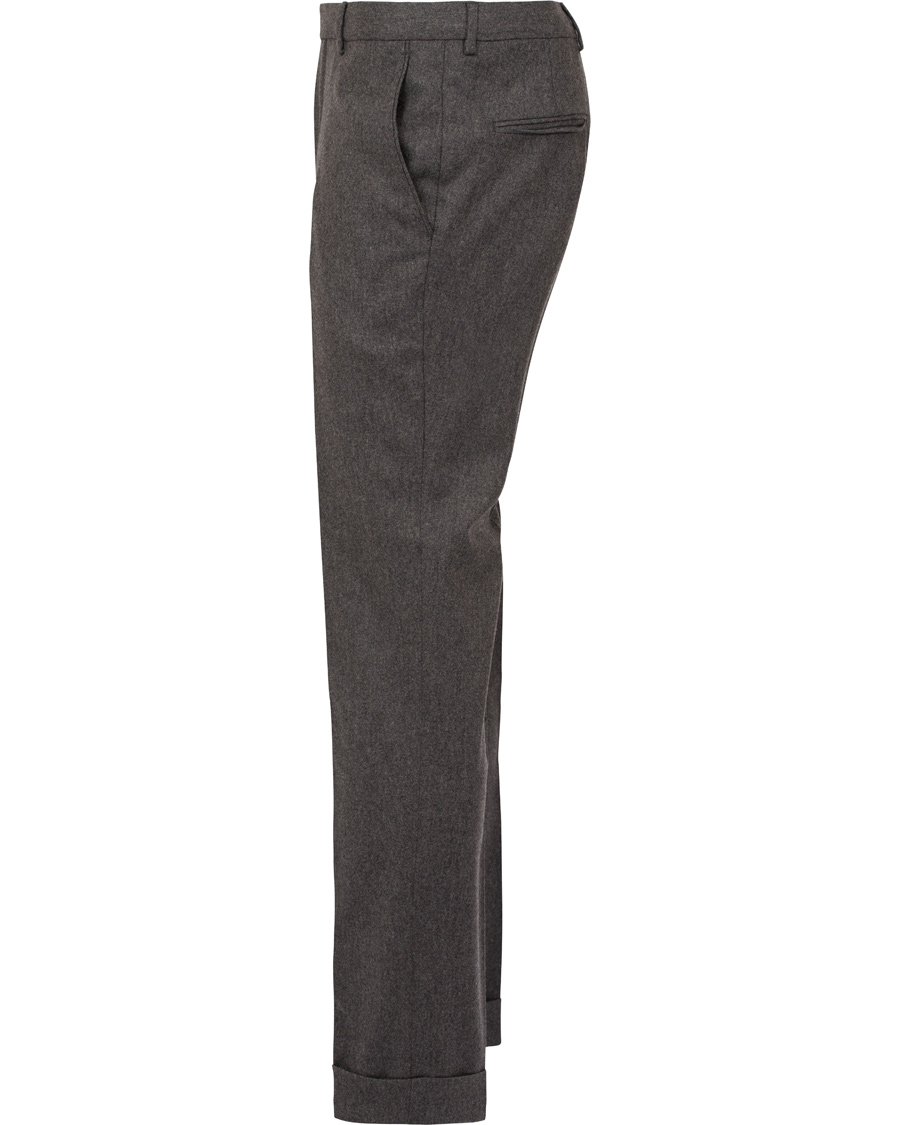 Herr | Byxor | Oscar Jacobson | Dean Turn Up Flanel Trousers Dark Grey