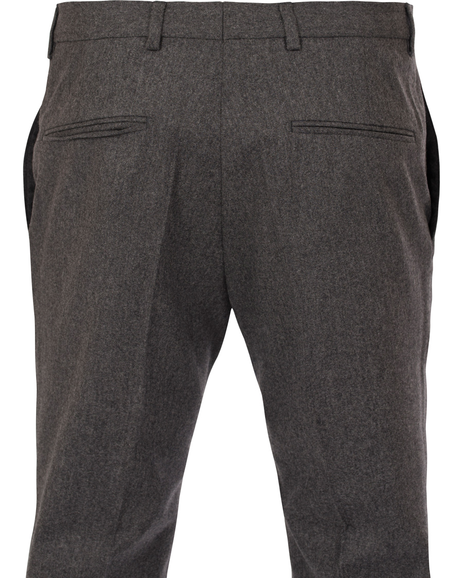 Herr | Byxor | Oscar Jacobson | Dean Turn Up Flanel Trousers Dark Grey