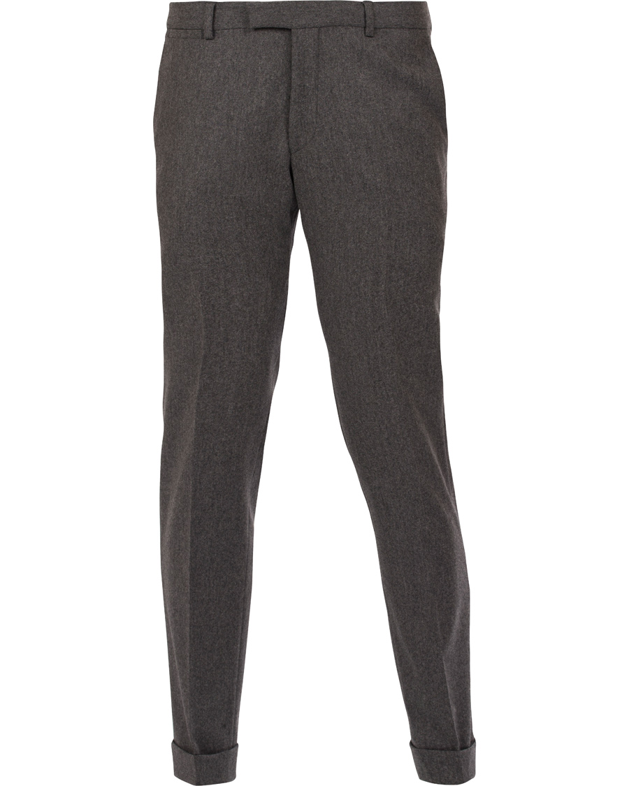 Herr | Byxor | Oscar Jacobson | Dean Turn Up Flanel Trousers Dark Grey