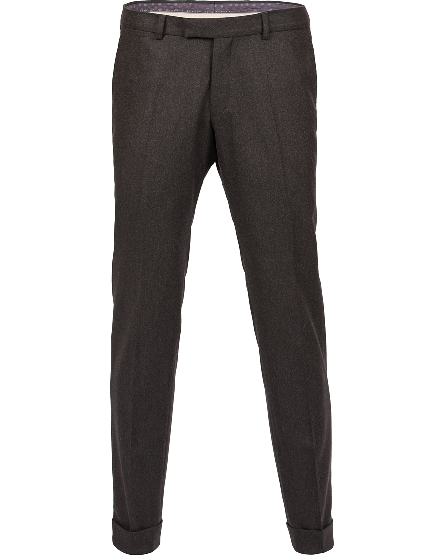 Herr | Byxor | Oscar Jacobson | Dean Turn Up Flanel Trousers Dark Brown 52