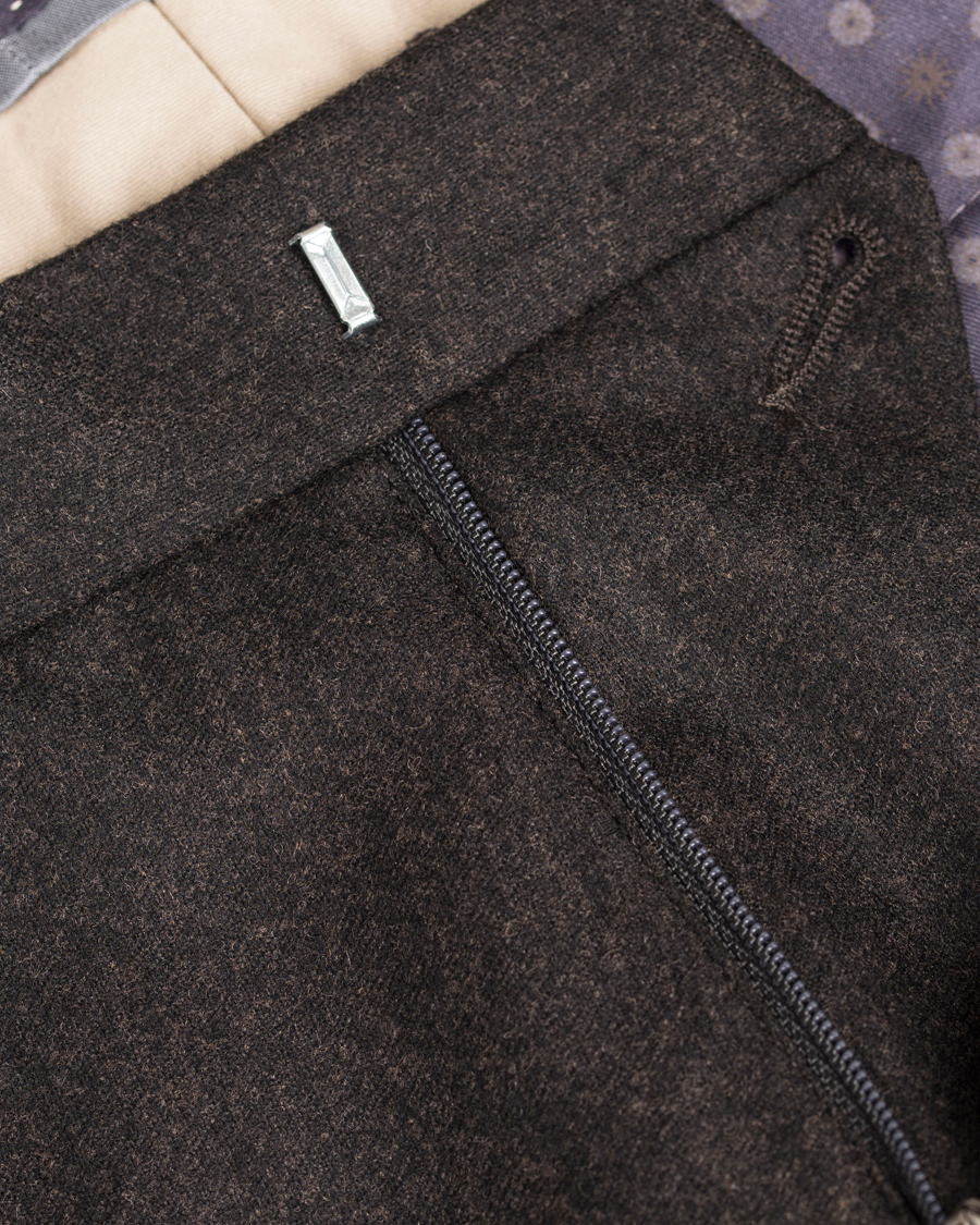 Herr | Byxor | Oscar Jacobson | Dean Turn Up Flanel Trousers Dark Brown 52