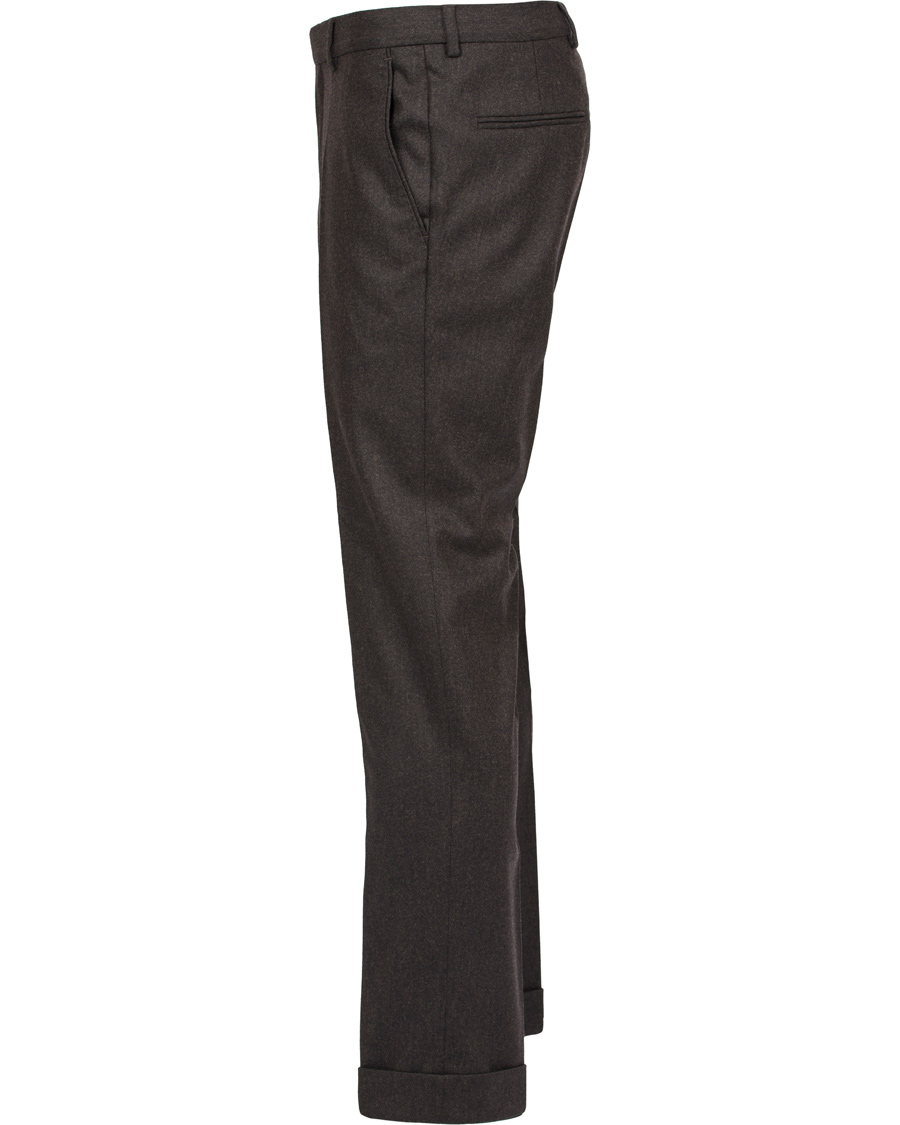 Herr | Byxor | Oscar Jacobson | Dean Turn Up Flanel Trousers Dark Brown 52