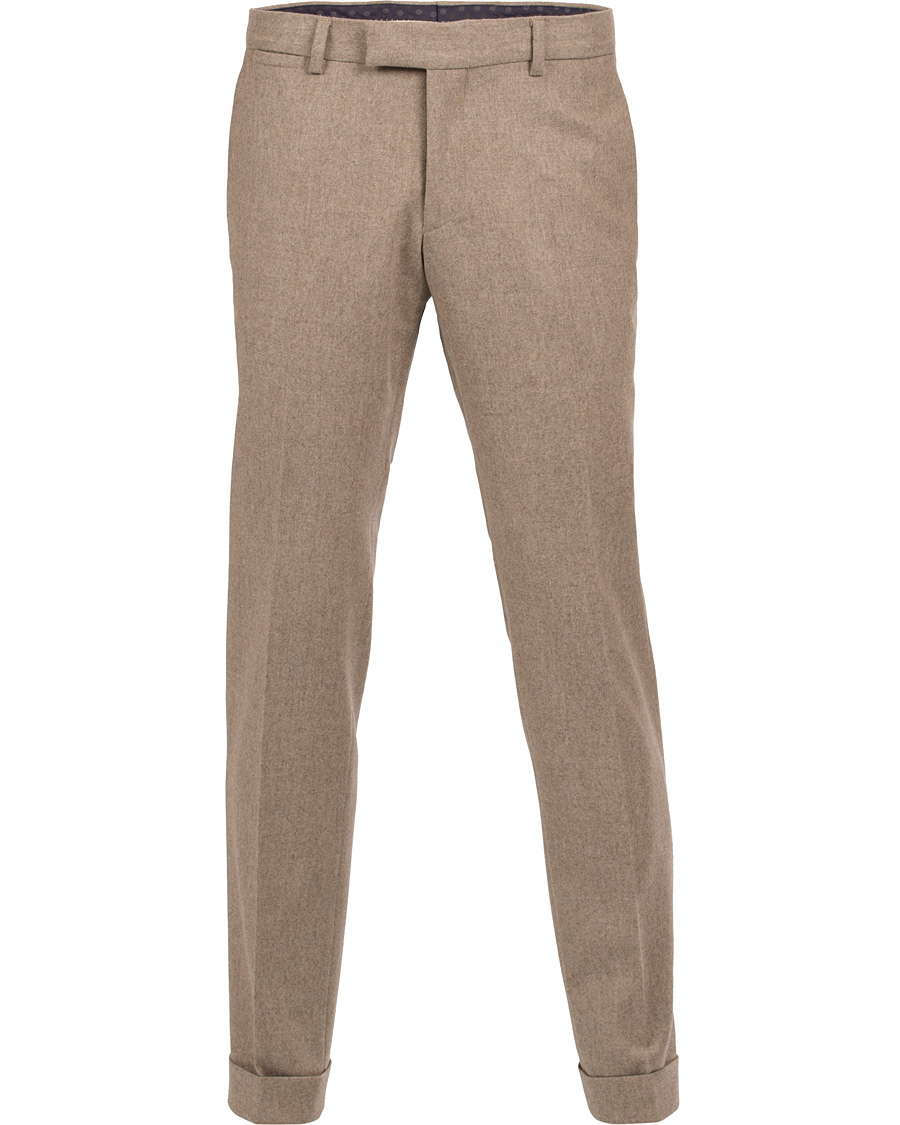 Herr | Byxor | Oscar Jacobson | Dean Turn Up Flanel Trousers Beige