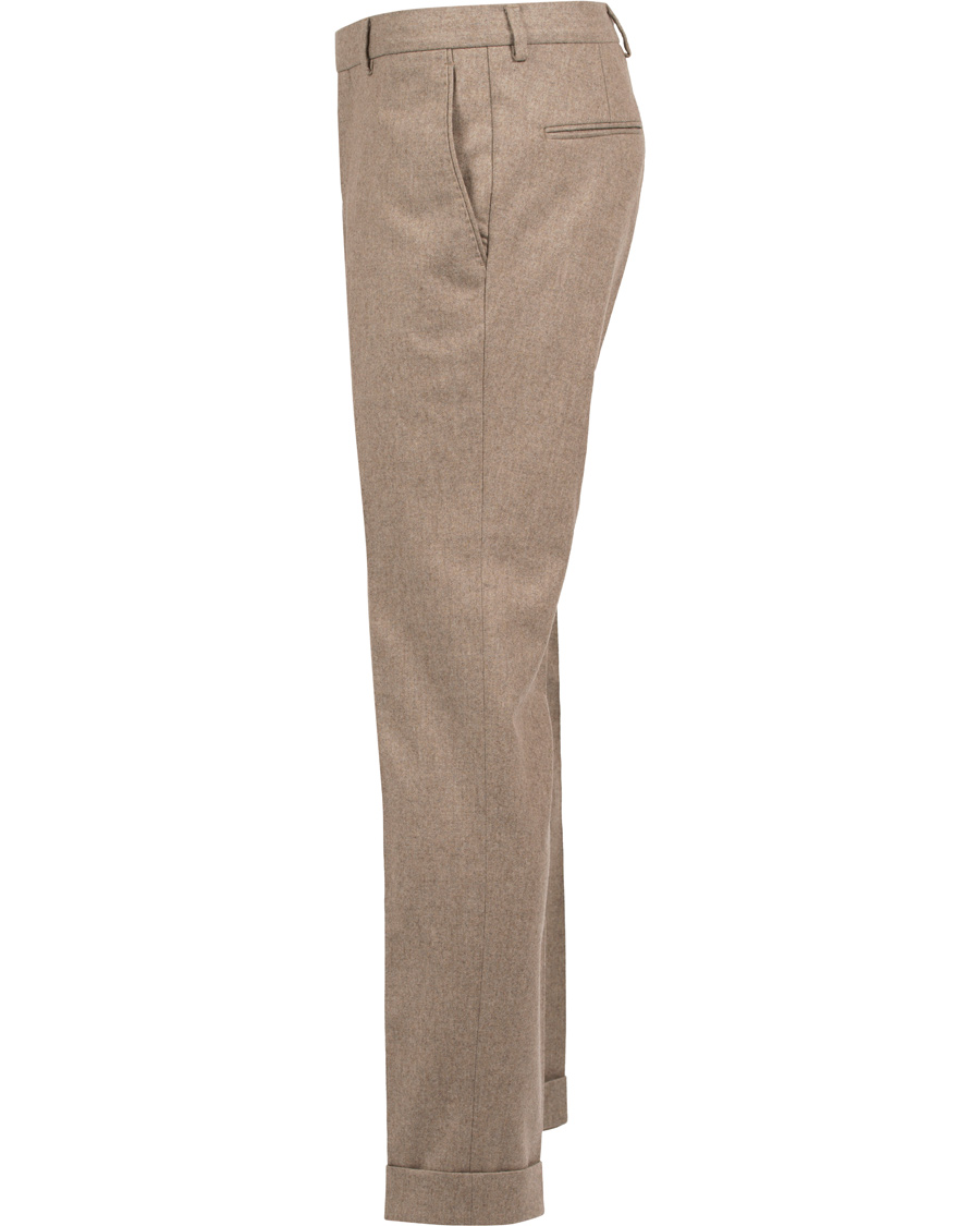 Herr | Byxor | Oscar Jacobson | Dean Turn Up Flanel Trousers Beige