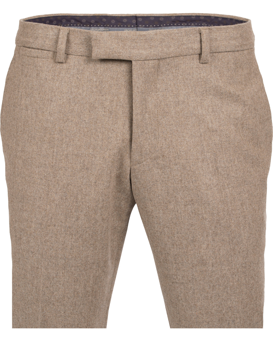 Herr | Byxor | Oscar Jacobson | Dean Turn Up Flanel Trousers Beige