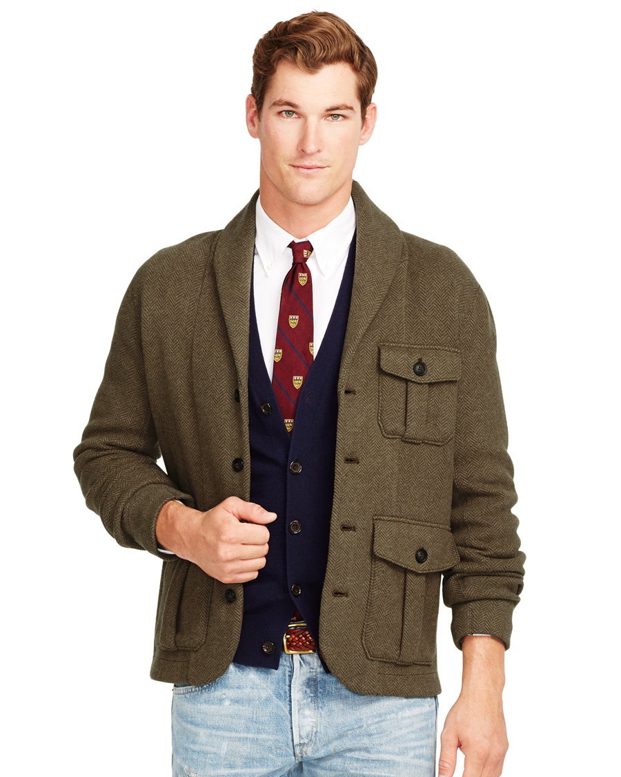 Herr | Tröjor | Polo Ralph Lauren | Herringbone Shawl Cardigan Olive