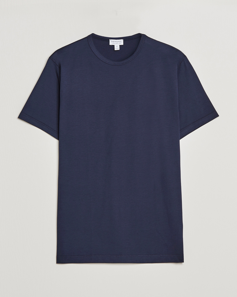 Herr | T-Shirts | Sunspel | Crew Neck Q82 Cotton T-Shirt Navy