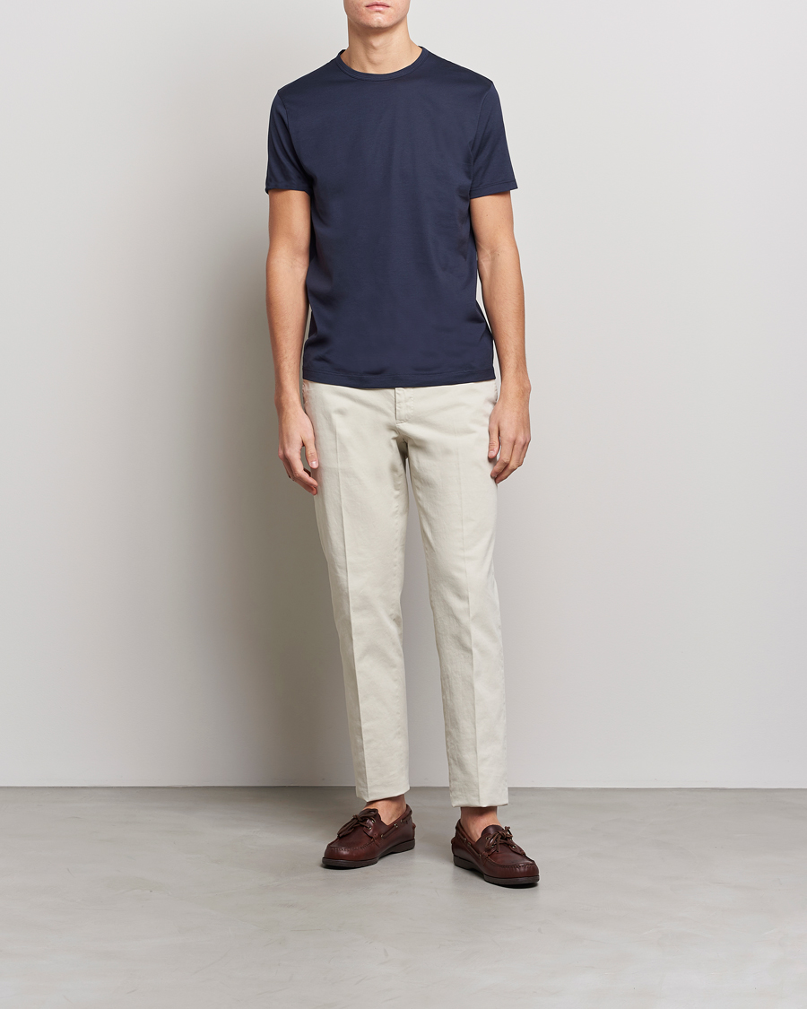 Herr | T-Shirts | Sunspel | Crew Neck Q82 Cotton T-Shirt Navy