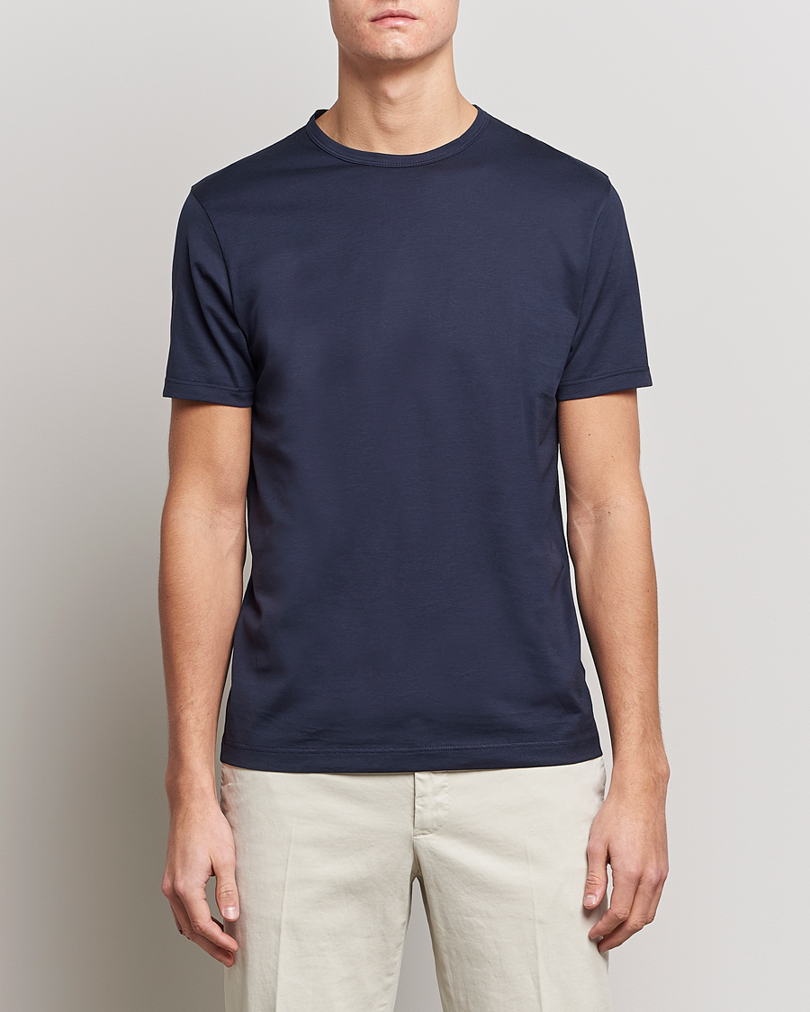 Herr | T-Shirts | Sunspel | Crew Neck Q82 Cotton T-Shirt Navy