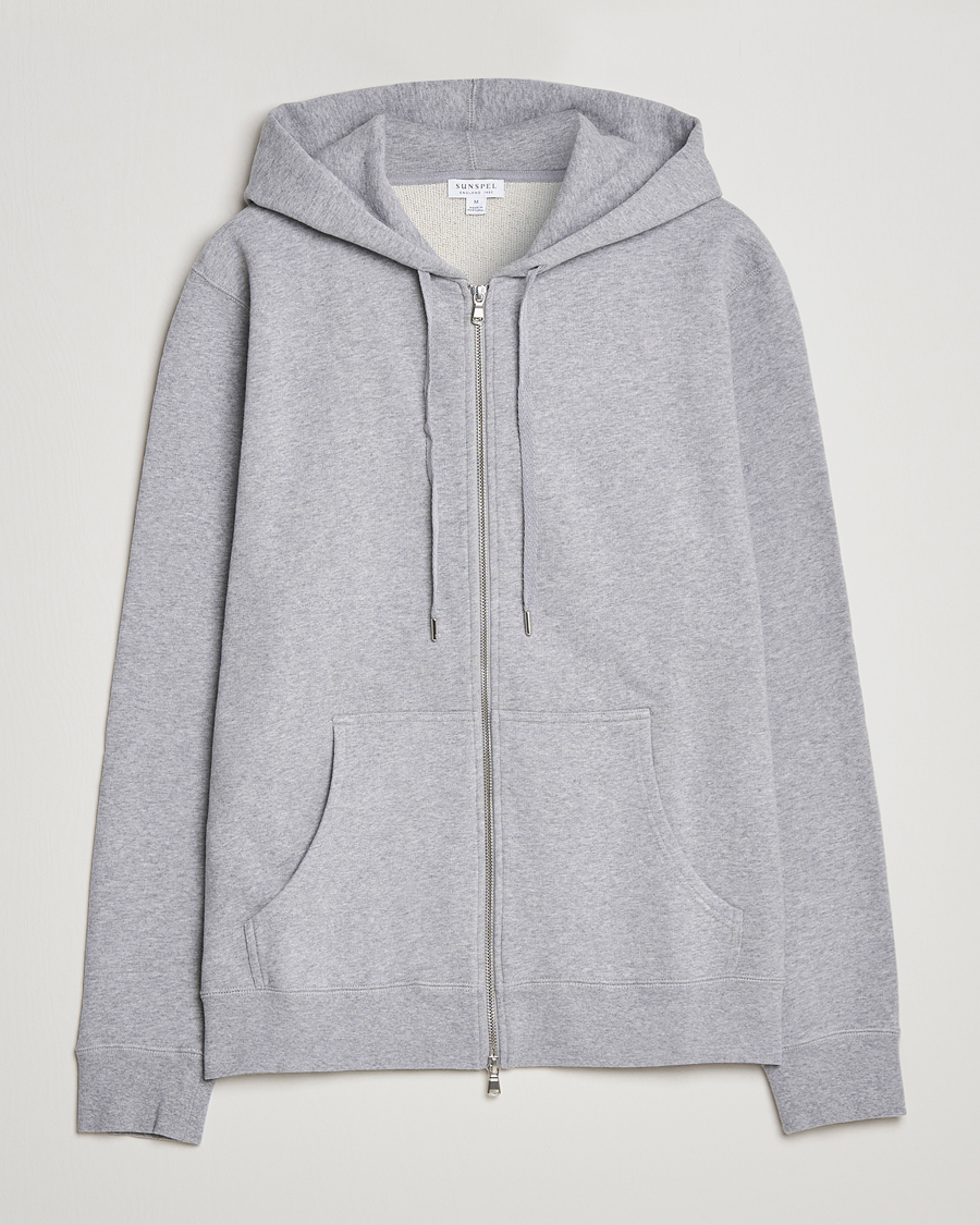 Herr | Tröjor | Sunspel | Loopback Full Zip Hoodie Grey Melange