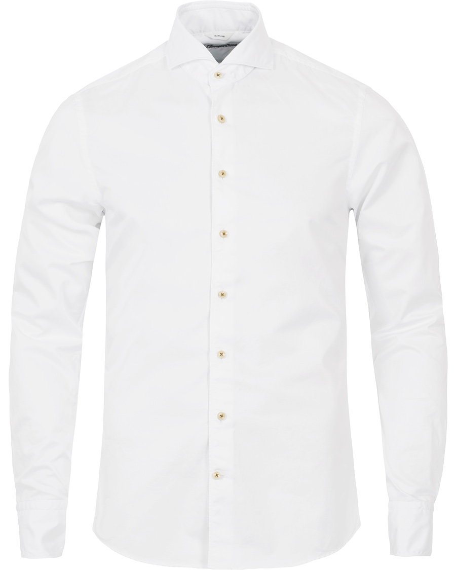 Herr | Skjortor | Stenströms | Slimline Washed Cotton Plain Shirt White
