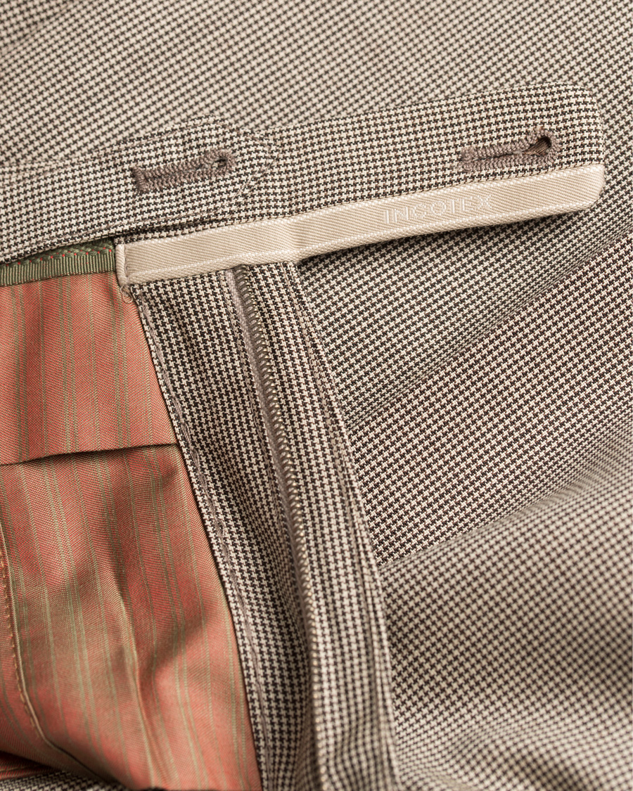Herr | Byxor | Incotex | Slim Fit Houndstooth Wool Trousers Brown