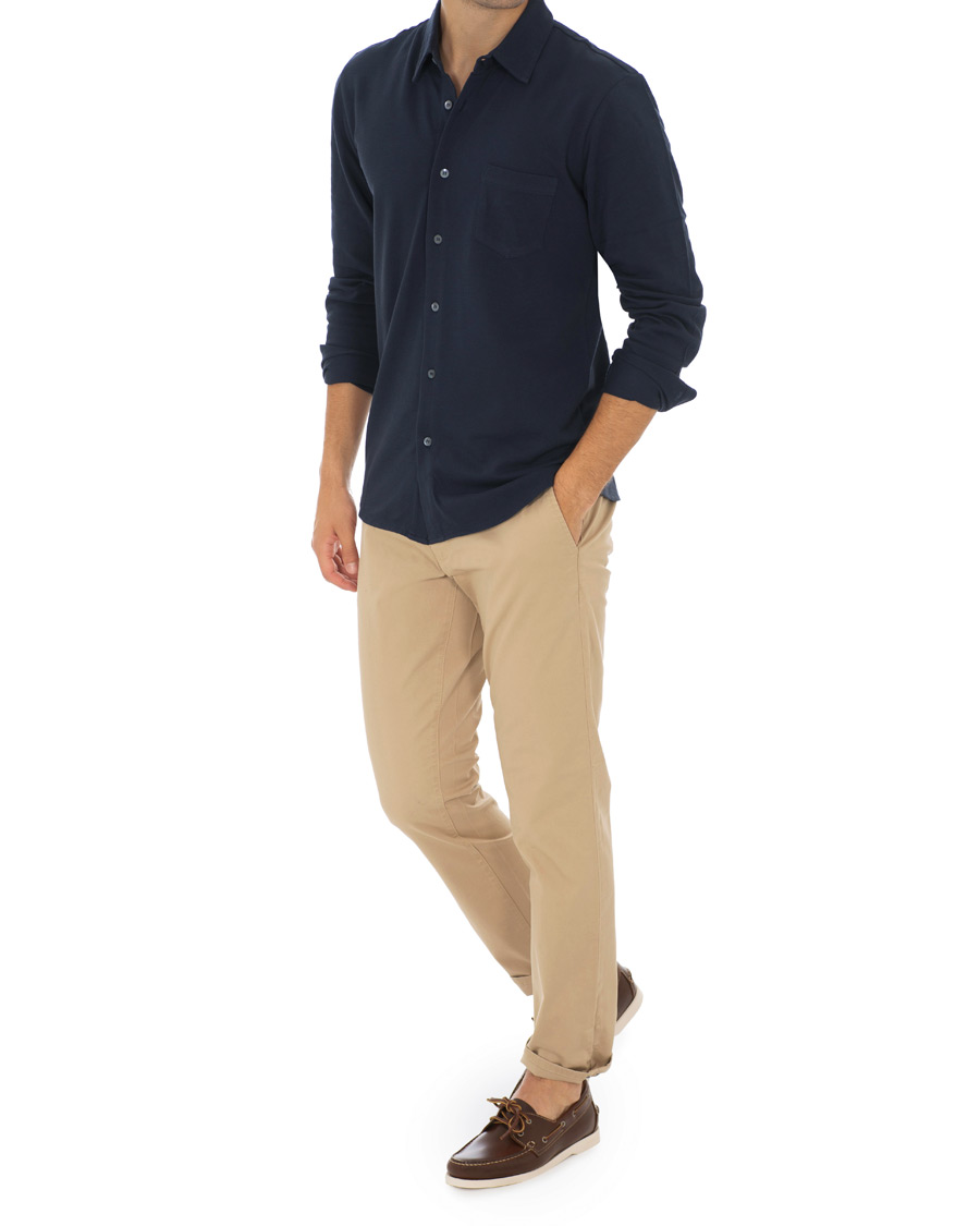 Herr | Skjortor | Sunspel | Long Sleeve Pique Shirt Navy