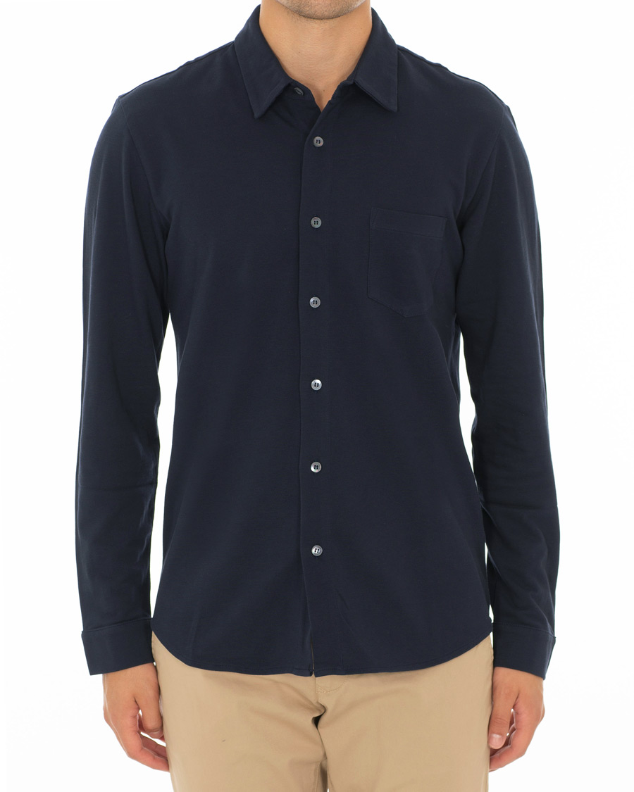 Herr | Skjortor | Sunspel | Long Sleeve Pique Shirt Navy