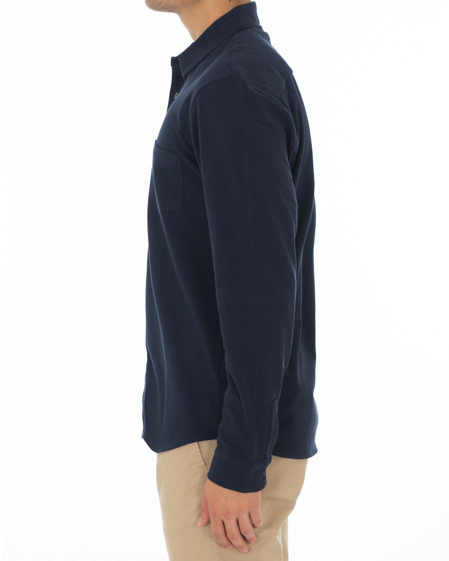 Herr | Skjortor | Sunspel | Long Sleeve Pique Shirt Navy