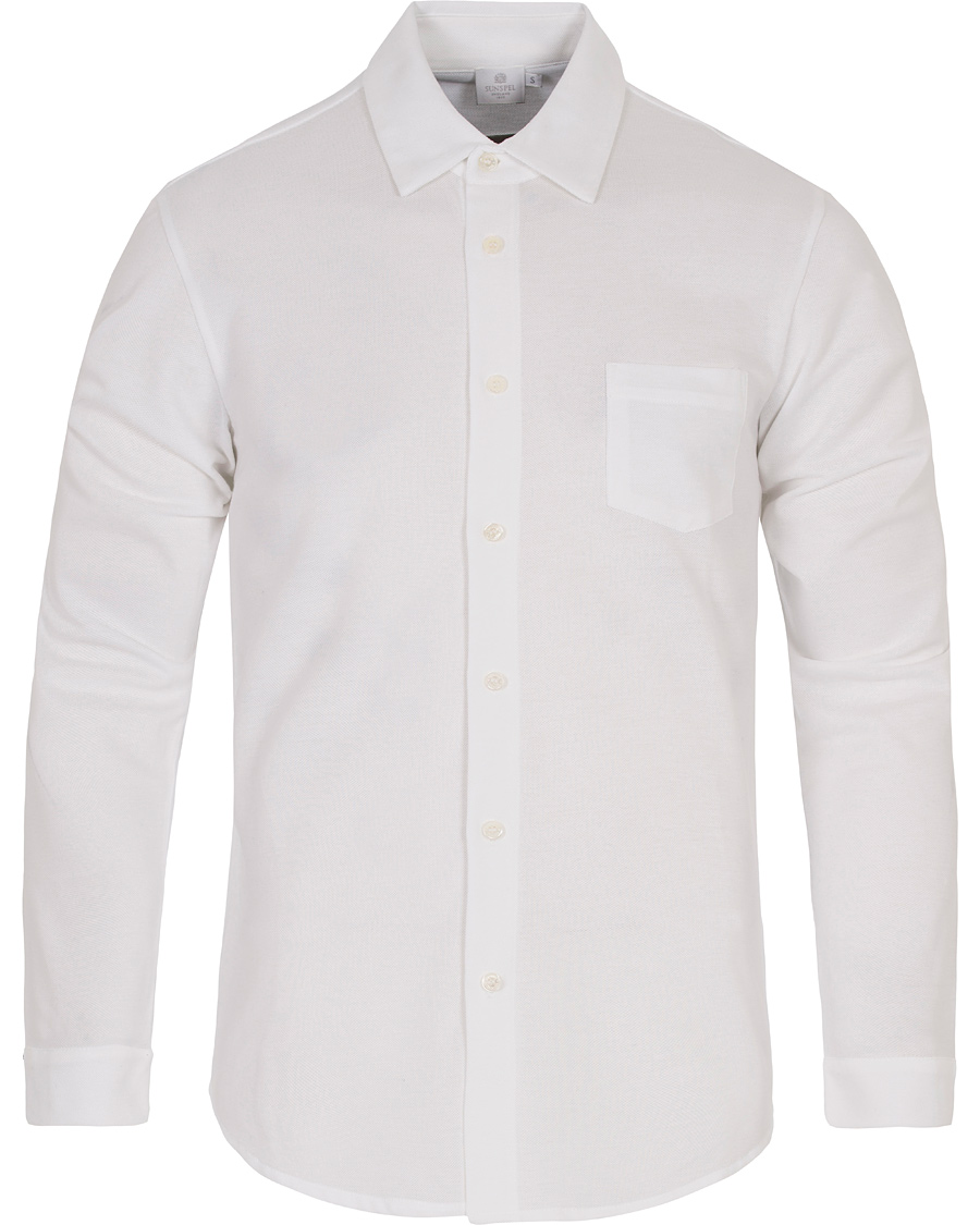 Herr | Skjortor | Sunspel | Long Sleeve Pique Shirt White