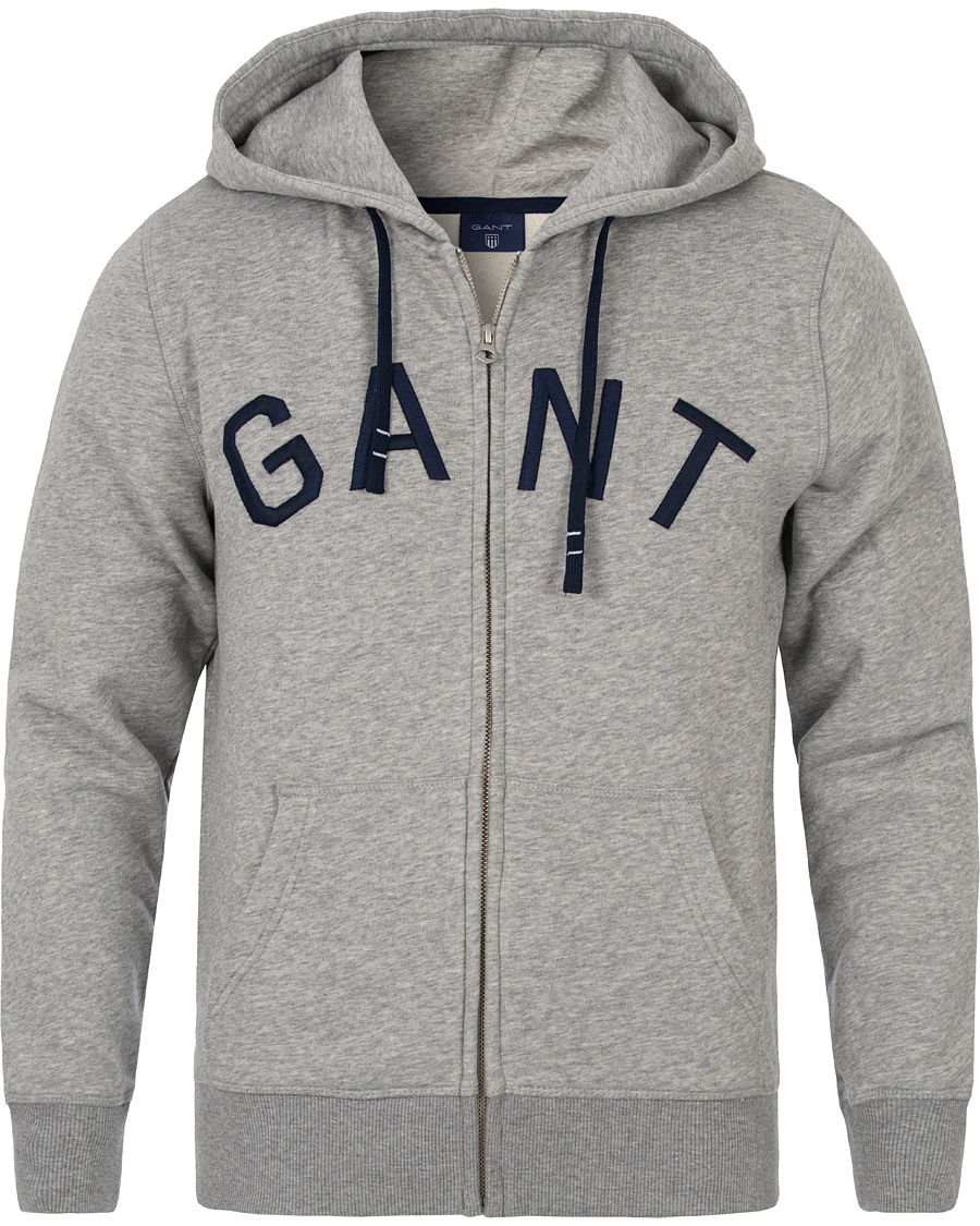 Herr | Tröjor | GANT | Full Zip Hoodie Light Grey Melange