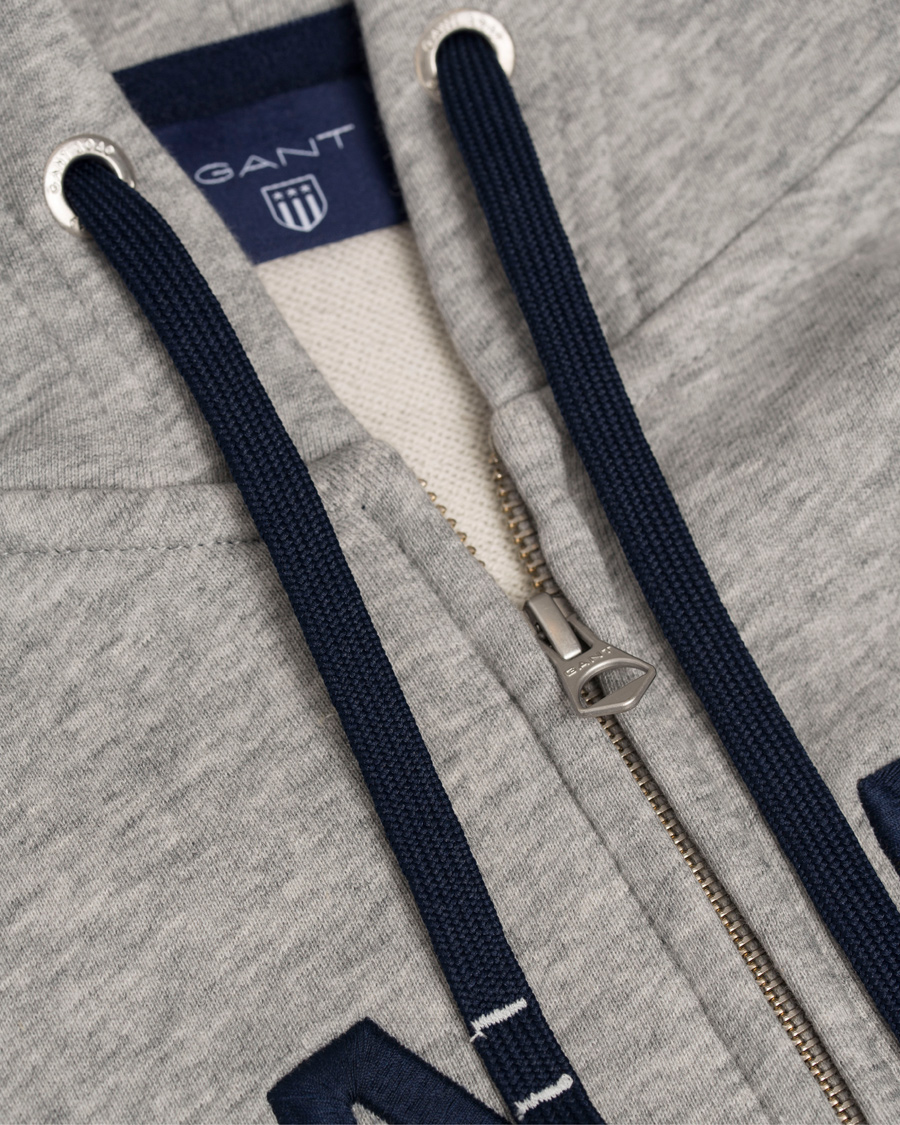 Herr | Tröjor | GANT | Full Zip Hoodie Light Grey Melange