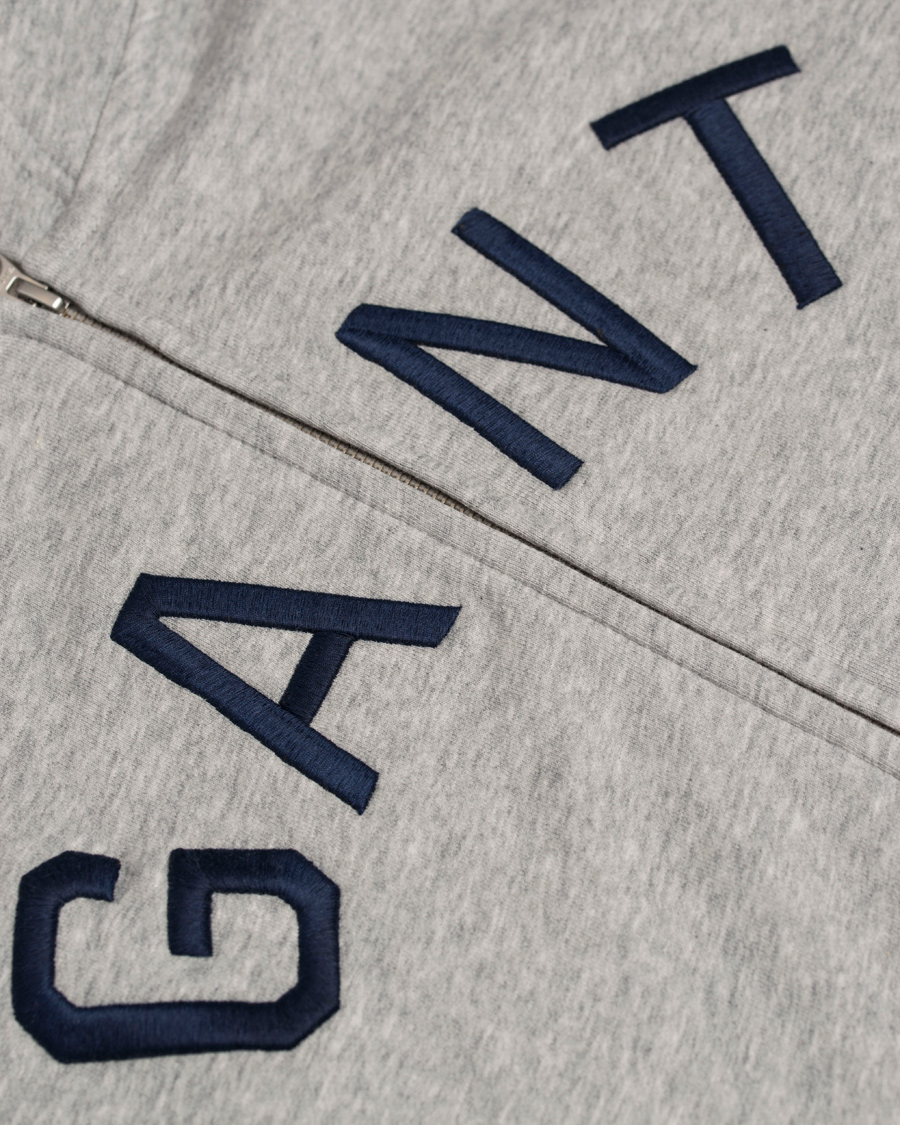 Herr | Tröjor | GANT | Full Zip Hoodie Light Grey Melange