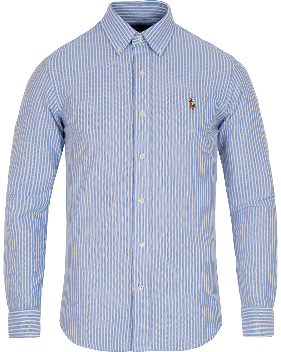 Herr | Skjortor | Polo Ralph Lauren | Slim Fit Knit Oxford Stripe Shirt White/Blue