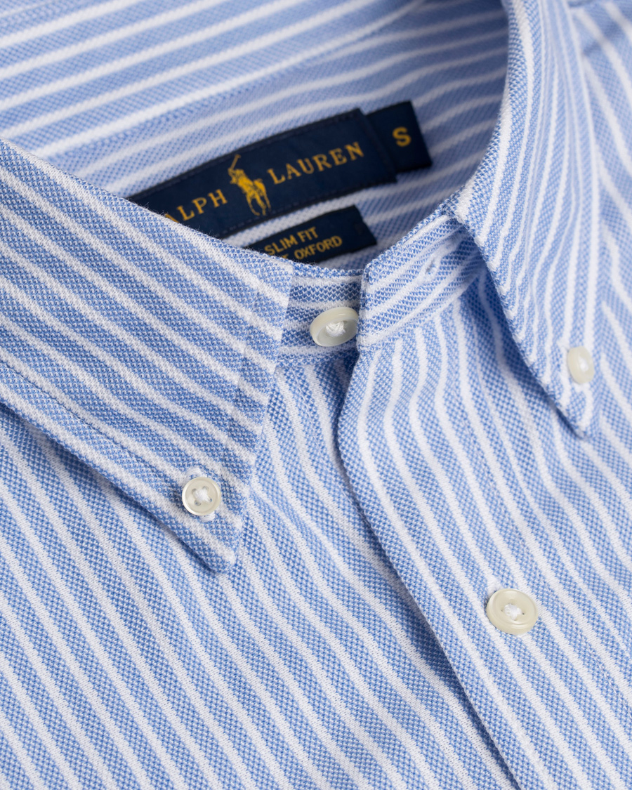 Herr | Skjortor | Polo Ralph Lauren | Slim Fit Knit Oxford Stripe Shirt White/Blue