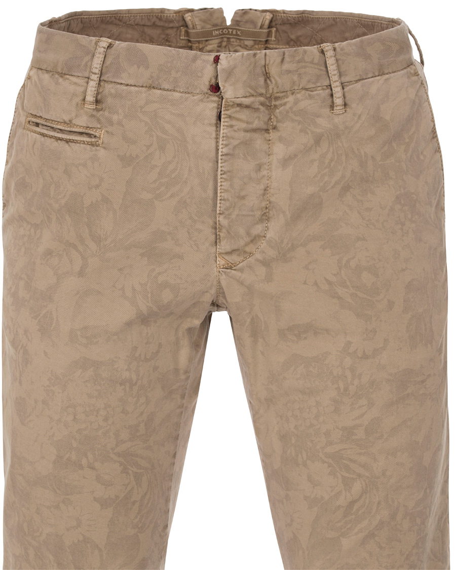 Herr | Byxor | Incotex | Slim Fit Overdyed Printed Flower Slacks Khaki