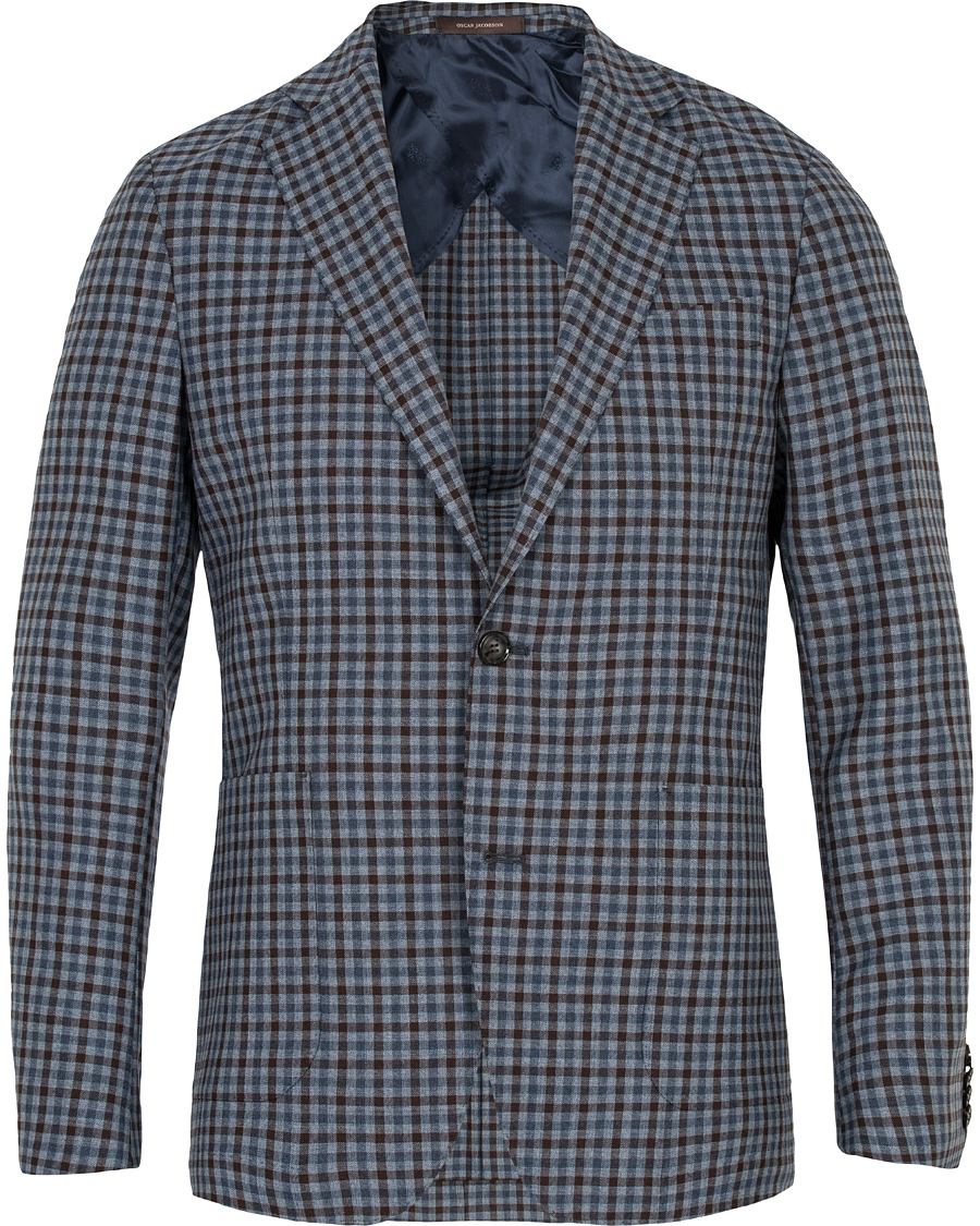 Herr | Kavajer | Oscar Jacobson | Einar Check Patch Pocket Blazer Sky/Brown