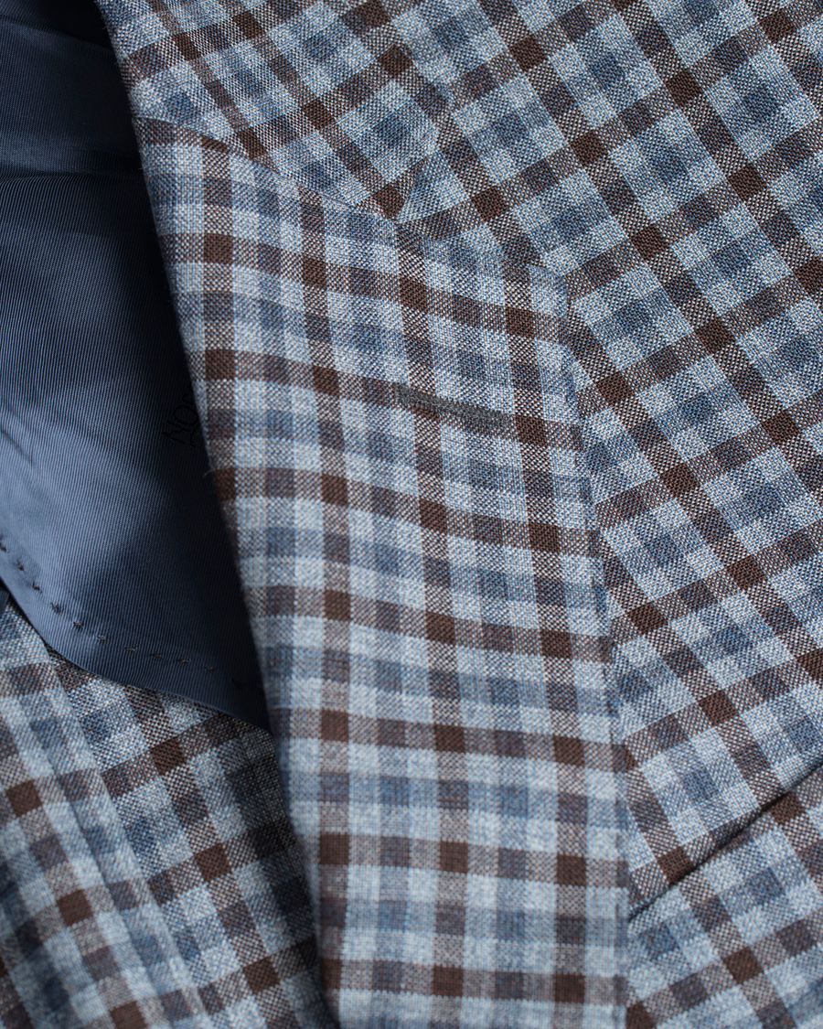 Herr | Kavajer | Oscar Jacobson | Einar Check Patch Pocket Blazer Sky/Brown