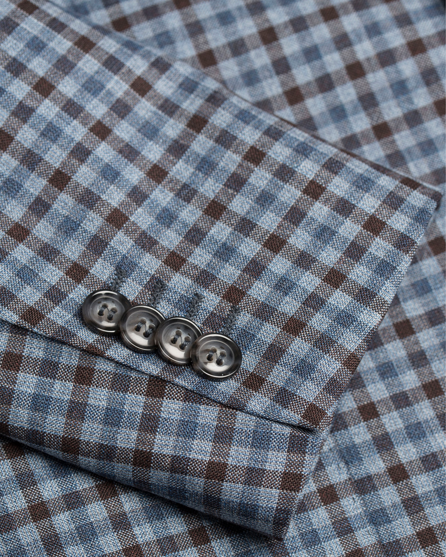 Herr | Kavajer | Oscar Jacobson | Einar Check Patch Pocket Blazer Sky/Brown