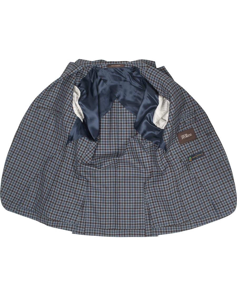 Herr | Kavajer | Oscar Jacobson | Einar Check Patch Pocket Blazer Sky/Brown