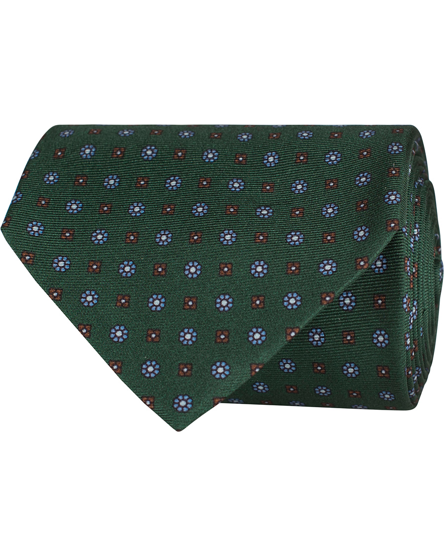 Herr | Oscar Jacobson Printed Medallion Silk 8,5 cm Tie Green | Oscar Jacobson | Printed Medallion Silk 8,5 cm Tie Green