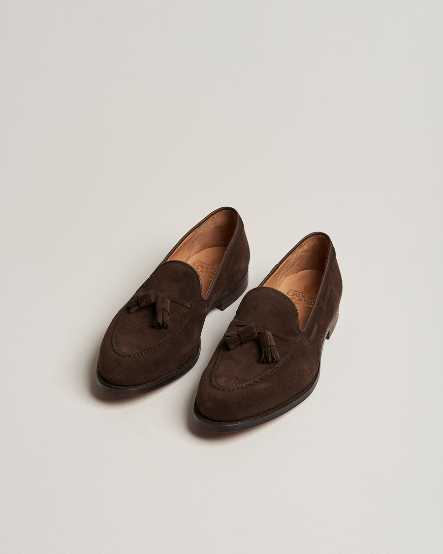 Herr | Handgjorda skor | Crockett & Jones | Cavendish Tassel Loafer Dark Brown Suede